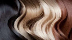 Assorted hair strands in different shades representing full highlights.