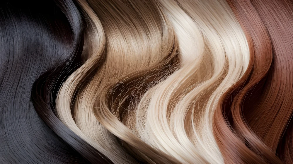 Assorted hair strands in different shades representing full highlights.