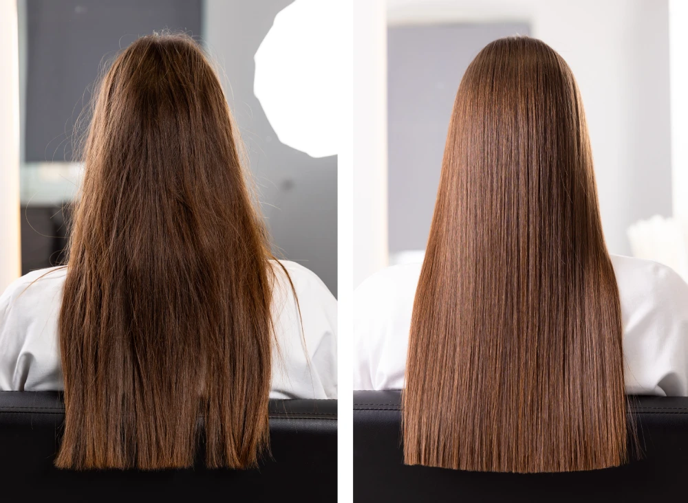 Before and after results of keratin hair treatment
